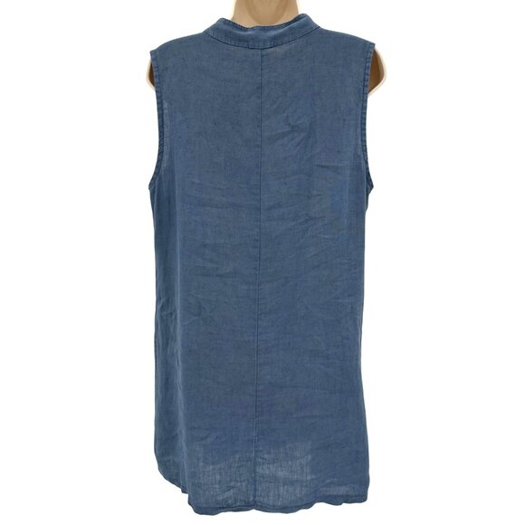 Alessia Pacini Womens Italy Made 100% Linen Blue Ruffle Neck Sleeveless Dress M - Picture 5 of 9